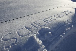 Schriftzug im Schnee "Scheidegg 2015"