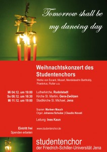 Flyer für die Weihnachtskonzerte 2013, als Motiv eine kleine, sich drehende Metallpyramide mit vier Kerzen