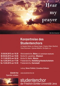 Flyer für die Konzertreise 2015, als Motiv Sonne, die durch Wolken bricht, darunter das Meer