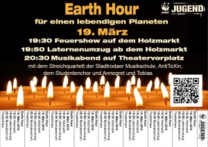 Flyer für die Earth Hour in Jena, als Motiv brennende Teelichter